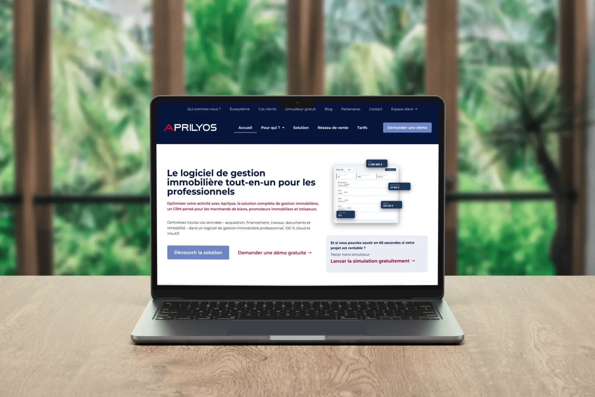 Page d’accueil du site Aprilyos , gestion immobilière, avec un design moderne bleu et blanc.