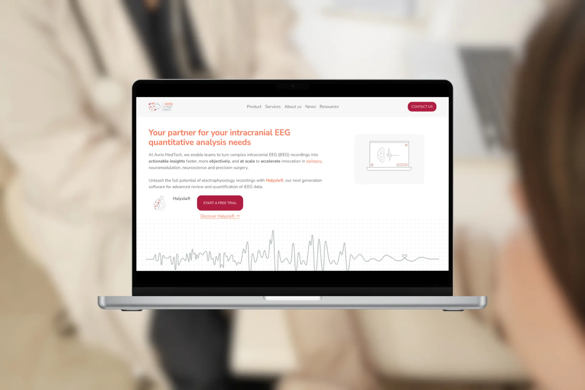 Site internet Avrio med tech, recherche sur l'épilepsie, version ordinateur, moderne.