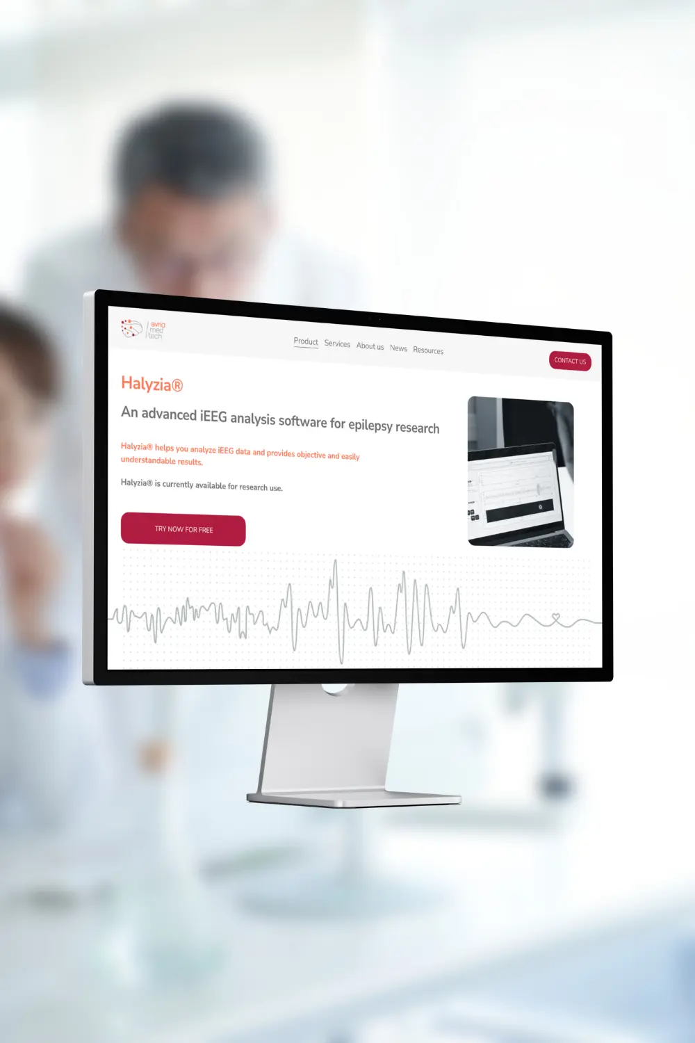 Site internet Avrio med tech, recherche sur l'épilepsie, version ordinateur, moderne.